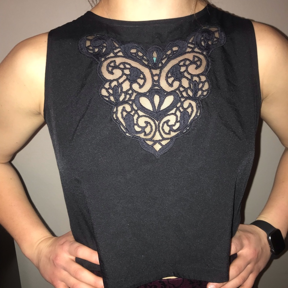 Lace front black crop top